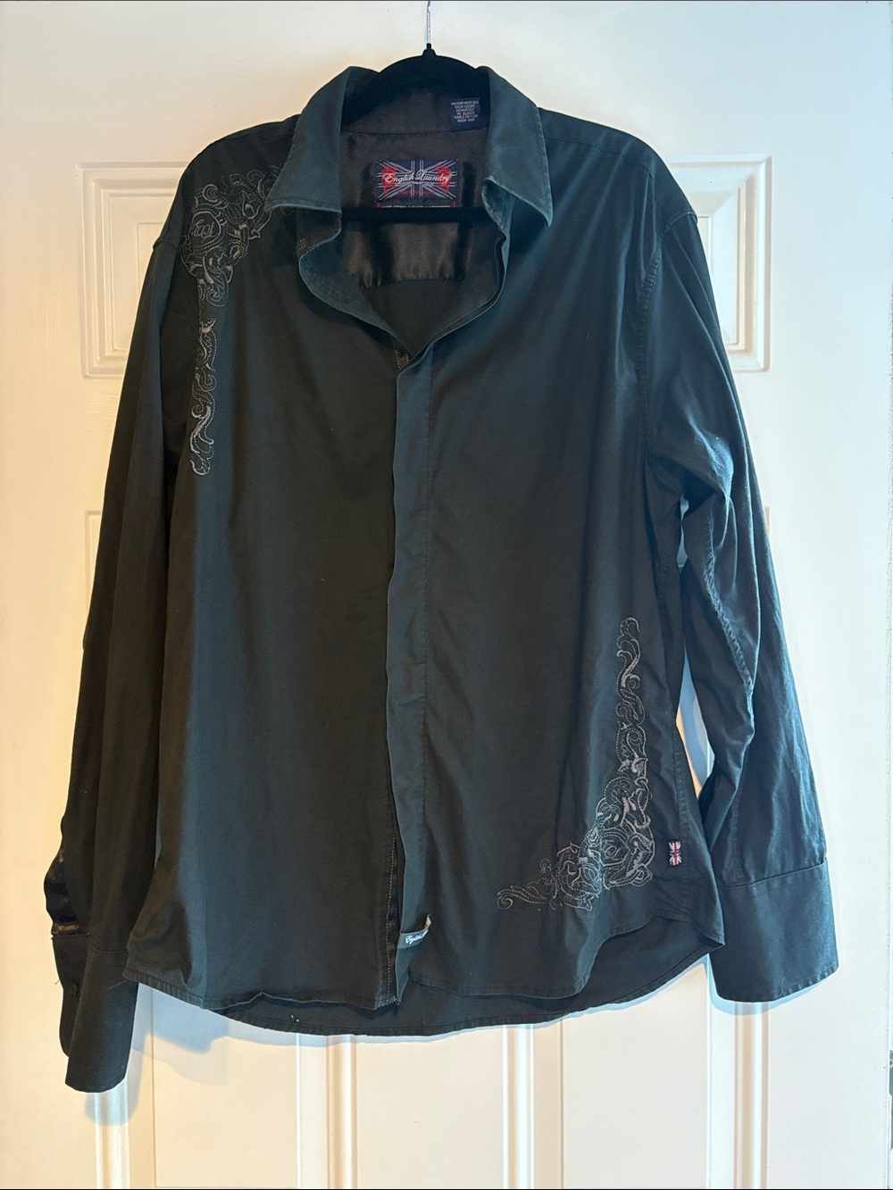 Men's Black Embroidered Button-Front Shirt Jacket